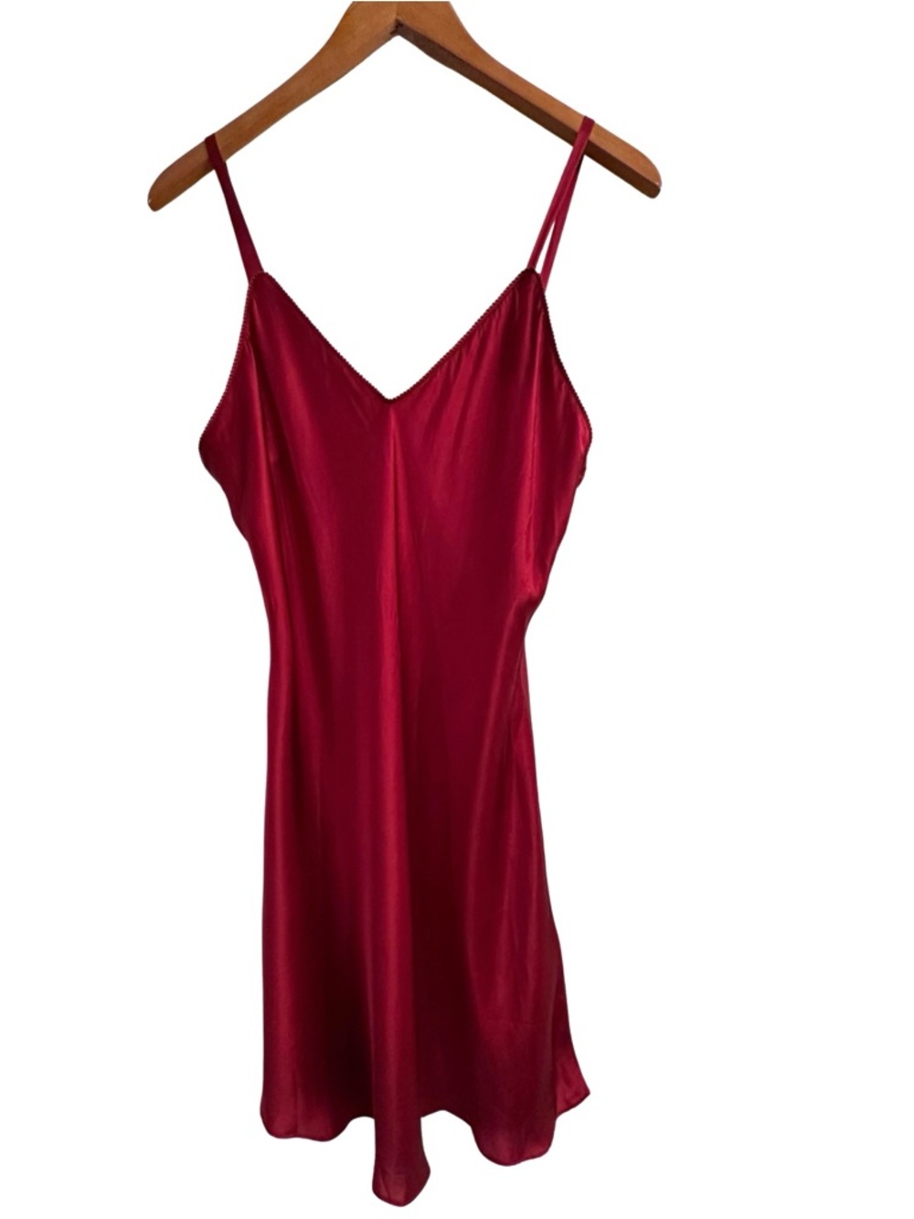 SilkSilky 100% Silk Red Slip Dress L | Bias Cut Satin Cami Mini Nightgown - Picture 5 of 8